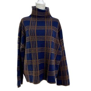 Vince Blue and Brown Plaid Turtleneck Sweater